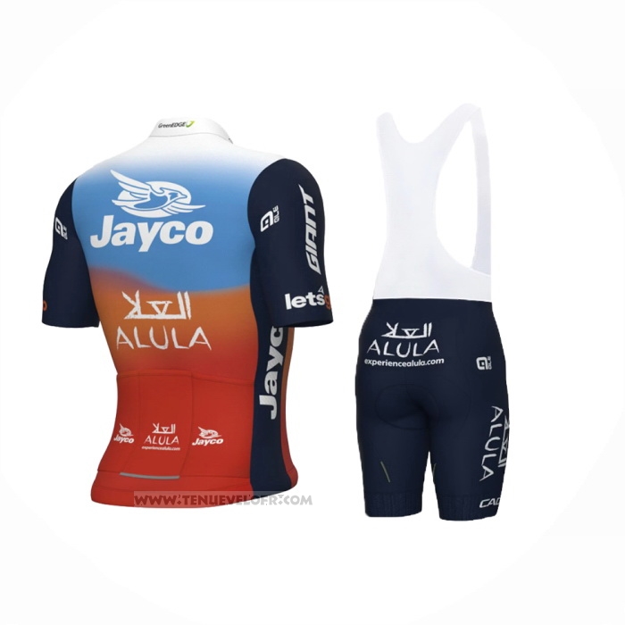 2024 Maillot Cyclisme Jayco AlUla Bleu Orange Manches Courtes Et Cuissard